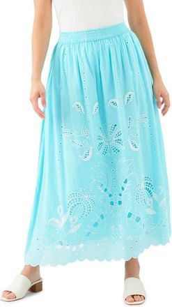 Karen Kane Embroidered Eyelet Cotton Midi Skirt in Aqua at Nordstrom, Size X-Small