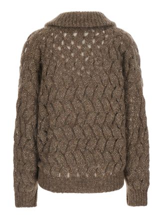 Brunello Cucinelli Womens High-Neck Cardigan Beige Mohair Tops Top