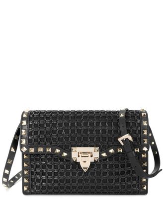 Tiffany & Fred Studded Woven Raffia & Leather Crossbody