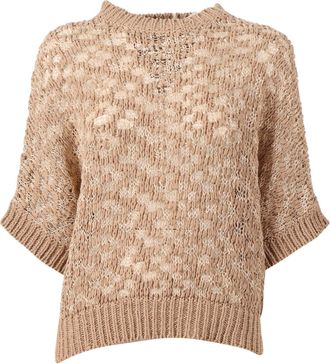 PESERICO Textured Open Weave Cropped Sweater