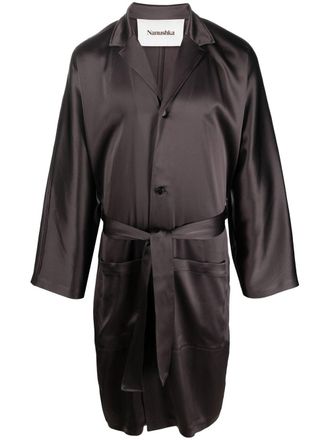 Nanushka cuban-collar self-tie shirt - Brown