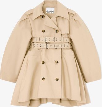 Ganni Warm Sand Trench Coat in Double Cotton - Size 10/12 Organic