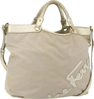 Ferragamo Pre-owned Handbags, female, Beige, Size: ONE SIZE Pre-owned Nylon Handbag
