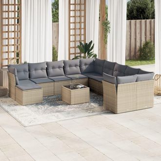 vidaXL Set De Sof&aacute;s De Jard&iacute;n 12 Pzas Y Cojines Rat&aacute;n Sint&eacute;tico Marr&oacute;n Vidaxl