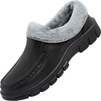 Generic Leather Winter Shoes for Men, Fashion Casual Winter Thermal Sneakers Fleece Lined Slip On Comfortable Work Shoes Waterproof Retro Casual Business Shoe