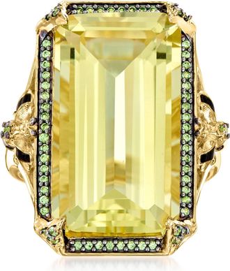 Ross-Simons Lemon Quartz and. Tsavorite Ring With Black Enamel in 18kt Gold Over Sterling