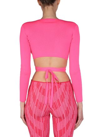 Msgm Wide V-Neck Cropped Tank Top - Pink