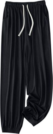 Generic Pyjama Trousers For Women UK Elasticated Waist Drawstring Pleated Pajama Pants Baggy Solid Color Wide Leg Pants Stretch Soft Pjs Bottoms Lightweight C
