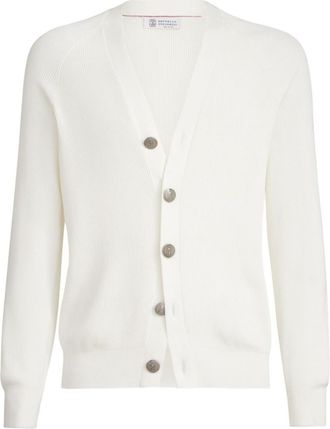 Brunello Cucinelli White V Neck Cardigan