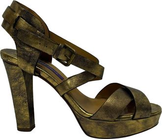 Ralph Lauren Metallic Estrid Platform Ankle Strap Sandals in Gold Leather