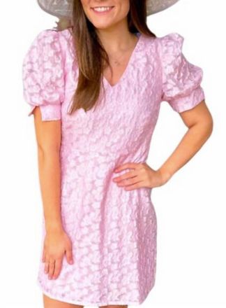 Jade Yoga V-Neck Gathered Sleeve Mini Dress In Bright Pink