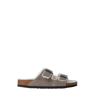 Birkenstock Sliders, male, Gray, Size: 10 US Shearling Two Strap Sandals