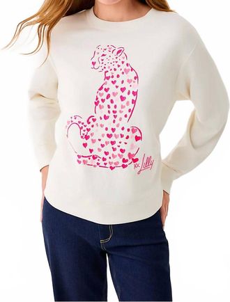 Lilly Pulitzer Ballad Cotton Sweatshirt In Coconut Love Cat Embroidery
