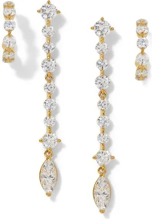 Nadri Cassi Set of 2 Huggie Hoops & Linear Drop Earrings in Gold at Nordstrom