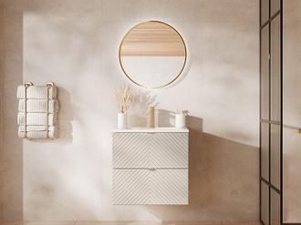 Vente-Unique Mobile bagno sospeso a spina di pesce con lavabo da incasso Beige 60 cm - DORIONI