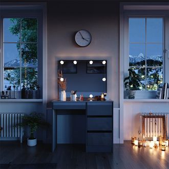 Vicco Tocador Sherry, Gris, 90 Cm Con Iluminaci&oacute;n Led Y Taburete