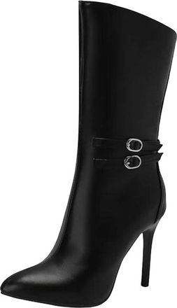 Generic Womens Sexy Mid Calf Boots Pointed Toe Super High Stiletto Heel Slip On With Zipper Detail For Party Casual Wear
