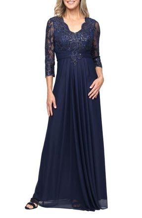 Alex Evenings Sequin Chiffon Gown in Navy at Nordstrom, Size 14