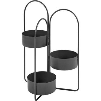 Beliani Beliani - Macetero Para Interior Y Exterior Soporte Para Maceta Metal Redonda 56 X 26 X 75 Cm Metal Negro Colutena