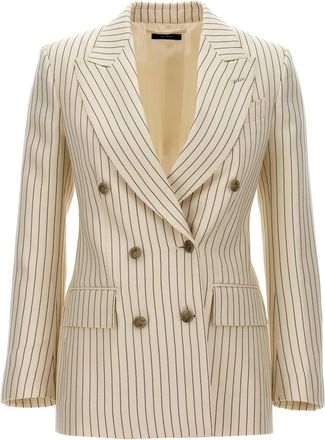Tom Ford White Striped Double-breasted Blazer