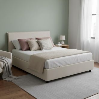 Talamo Italia Talamo Italia - Cama Matrimonial Berenice, Cama Contenedor Con Revestimiento De Tela, 100% Made In Italy, Apertura Frontal, Adecuado Para Colch&oacute;n Cm 1