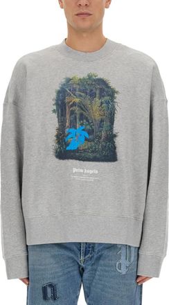 Palm Angels Grey Graphic Crew Neck Sweatshirt