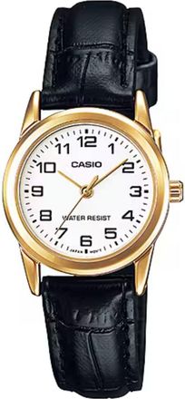 Casio Womens Classic Analog Watch with Gold Case and Black Leather Strap - LTP-V001GL-7B