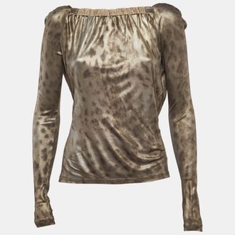 Roberto Cavalli Grey Lurex Jersey V-Neck Top