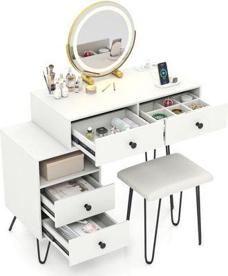 Costway Makeup Vanity Desk Modern Dressing Table Set w/Mirror and Lights-White