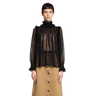 Saint Laurent Gathered Cr&ecirc;pe Muslin Blouse