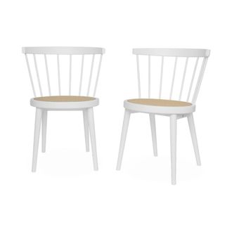 Sweeek Silla de madera y ca&ntilde;a, set de 2, blanco