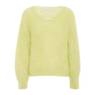 Americandreams Milana LS Mohair Knit - Dames - V-hals truien - Geel - XL - Wol - Truien & Vesten