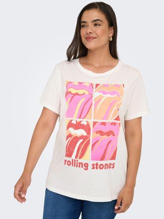 Only Carmakoma Kurzarmshirt ONLY CARMAKOMA CARROLL LIFE SS O-NECK REG TEE LC JRS, Damen, Gr. L, cloud dancer print:rolling stones squarot, Jersey, Obermaterial: 100%