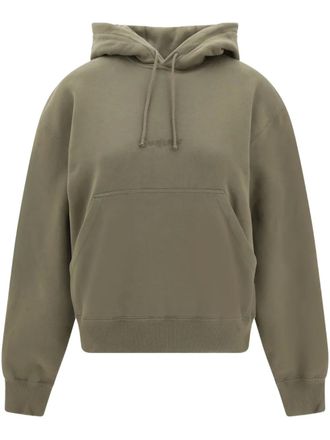 Saint Laurent logo-embroidered hoodie - women - Cotton - S - Green