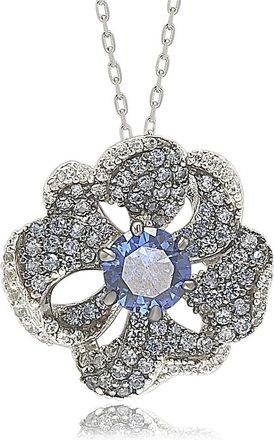 Suzy Levian Sterling Silver Pink Sapphire and Diamond Accent Whimsical Flower Pendant Necklace