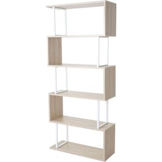 Hhg Non utilizzato] Libreria scaffale 3D mdf HHG 091 5 ripiani 30x80x183cm legno metallo color rovere chiaro