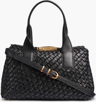 DKNY Amagansett Woven Leather Satchel in Blk/gold at Nordstrom