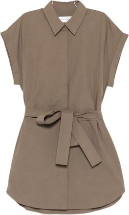 Matteau Geknoopte Minijurk - Dames - Shirt Kleedjes - Bruin - M - Katoen - Kleedjes