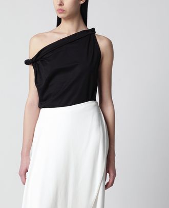 R&oacute;he Black asymmetrical top in cotton and silk blend