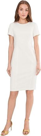 Calvin Klein Short Sleeve Scuba Sheath Womens Dress Cream : 10, Polyester/Spandex