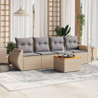 vidaXL Juego De Sof&aacute;s Jard&iacute;n Con Cojines 5 Pzas Rat&aacute;n Sint&eacute;tico Beige Vidaxl