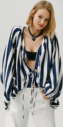Maeve Striped Tie-Front Tunic Top