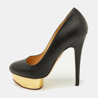 Charlotte Olympia Black Leather Dolly Platform Pumps