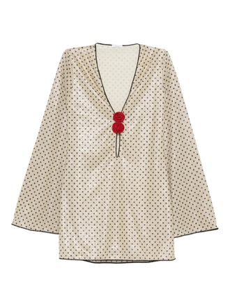 Os&eacute;ree polka-dot rose-detail beachwear - Neutrals