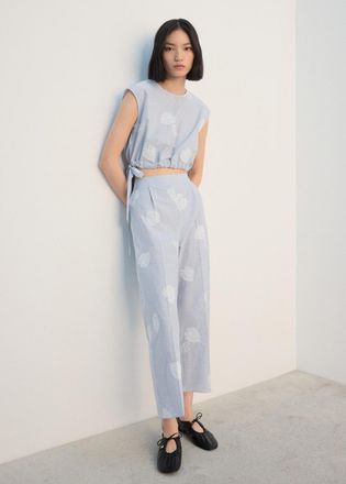 Mango Top ricamato righe blu - Donna - XS - MANGO