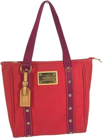 Louis Vuitton Red Color Canvas Tote Bag (Pre-Owned)