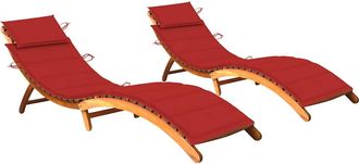 vidaXL Vidaxl - Tumbonas 2 Unidades Con Cojines Madera Maciza De Acacia