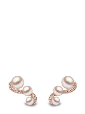 Yoko London 18kt rose gold Sleek Akoya pearl and diamond earrings - women - 18kt Rose Gold - One Size - Pink