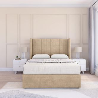 Sloomy Falcon Coniston Wingback Bed Set, No Drawers & 54 Floor Standing Headboard in Cream | Size: Small Single