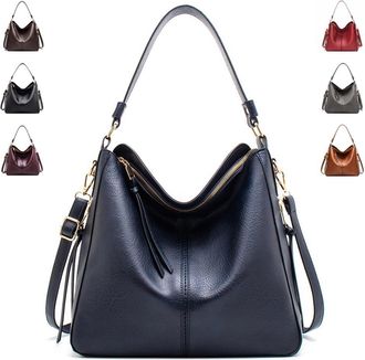 Generic Vintage PU Vegan Leather Handbags and Purse Sets for Women Fashion Tote Hobo Bags Shoulder Satchel Handbag Zip Wallet, A-blue